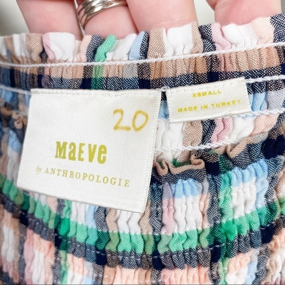 Anthropologie Maeve Cerie Picnic Plaid Square Neck Smocked Midi Dress Casual - Picture 6 of 8